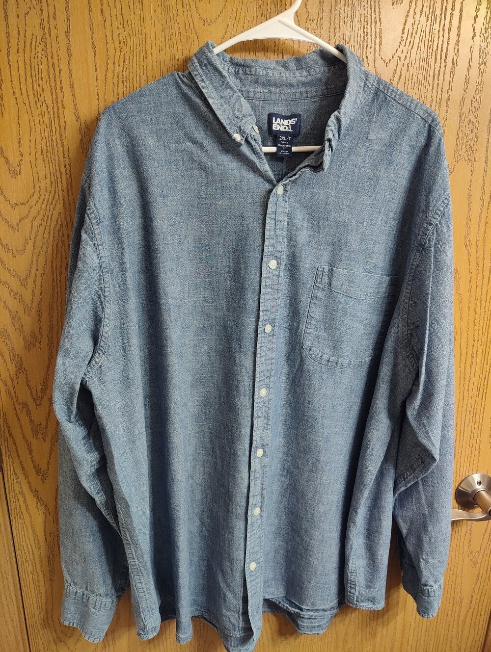 Lands' End Men's Light Blue Chambray Button-Down Shirt